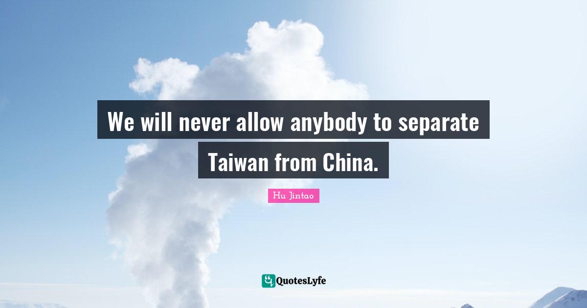 We will never allow anybody to separate Taiwan from China.