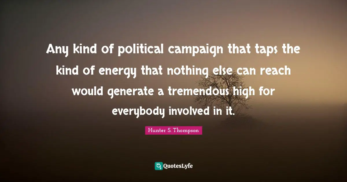 Any kind of political campaign that taps the kind of energy that nothing else can reach would generate a tremendous high for everybody involved in it.