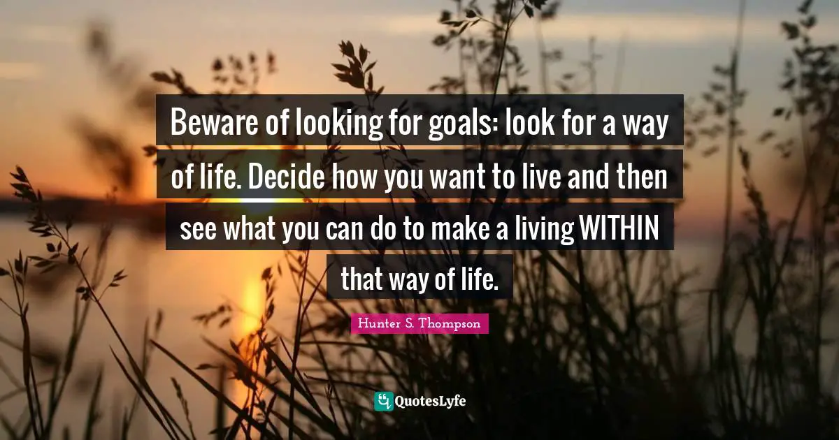 Beware of looking for goals: look for a way of life. Decide how you want to live and then see what you can do to make a living WITHIN that way of life.