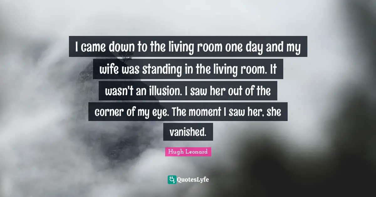 I came down to the living room one day and my wife was standing in the living room. It wasn't an illusion. I saw her out of the corner of my eye. The moment I saw her, she vanished.