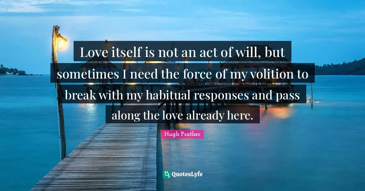 Love itself is not an act of will, but sometimes I need the force of my volition to break with my habitual responses and pass along the love already here.
