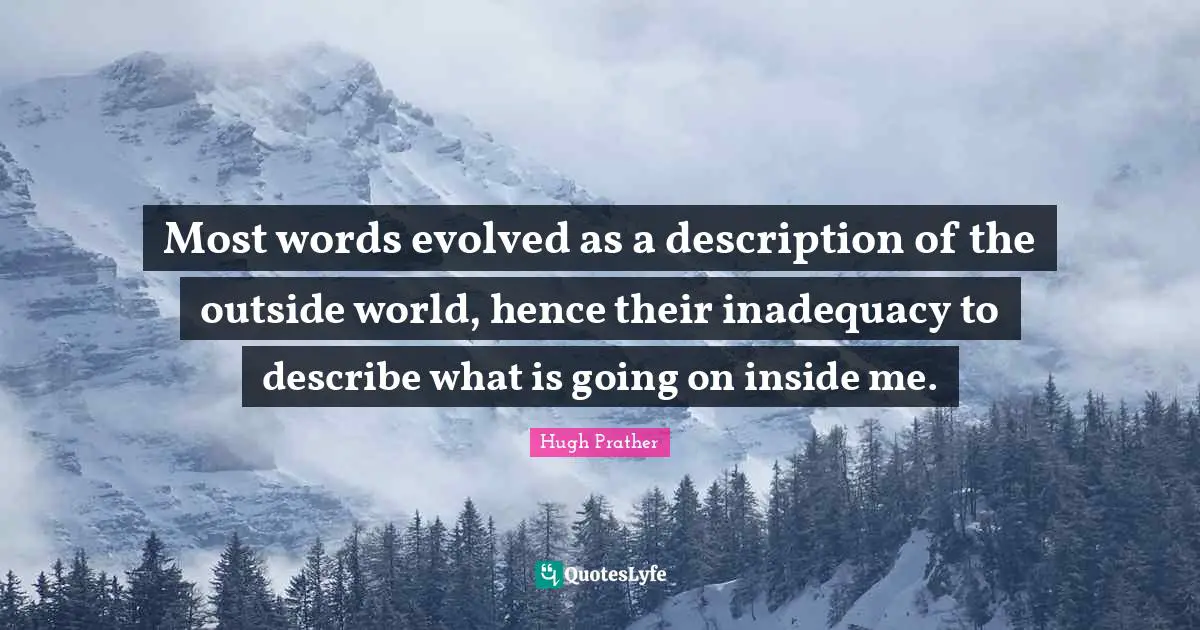 Most words evolved as a description of the outside world, hence their inadequacy to describe what is going on inside me.