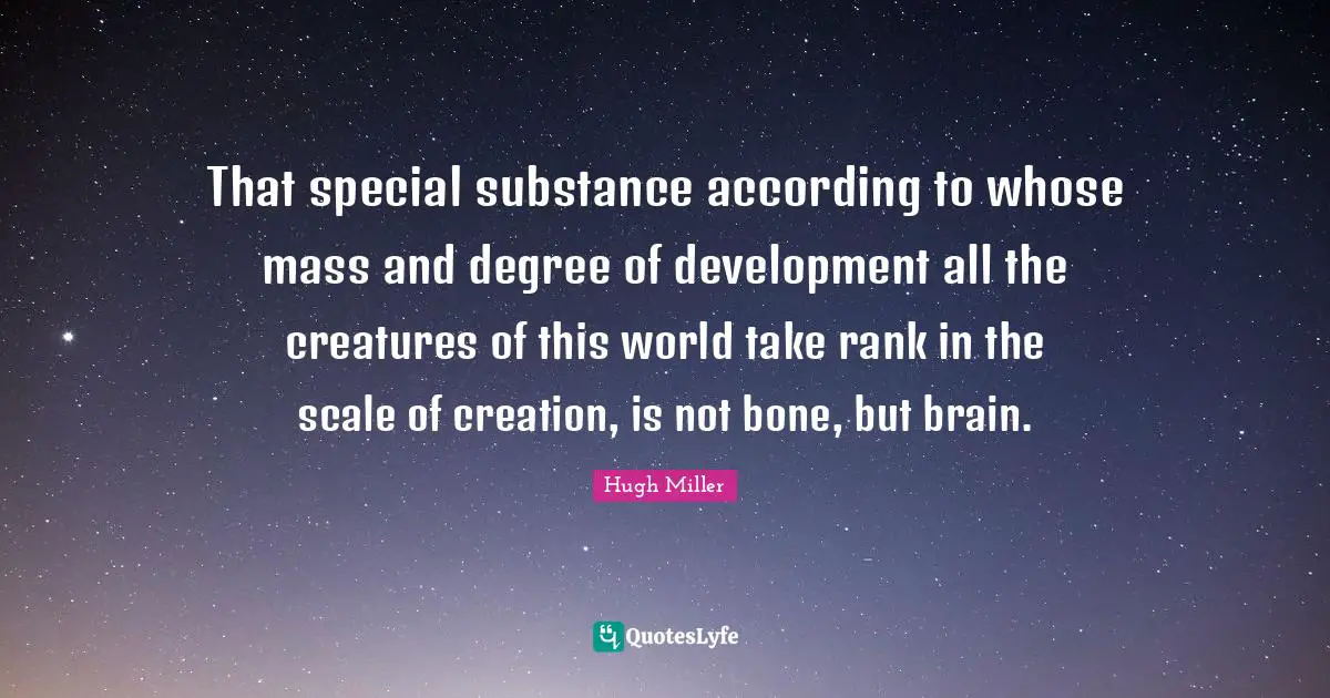 That special substance according to whose mass and degree of development all the creatures of this world take rank in the scale of creation, is not bone, but brain.
