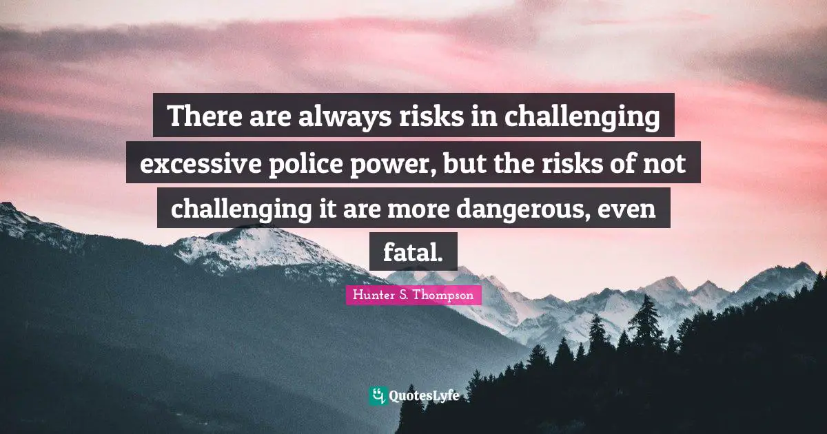 There are always risks in challenging excessive police power, but the risks of not challenging it are more dangerous, even fatal.