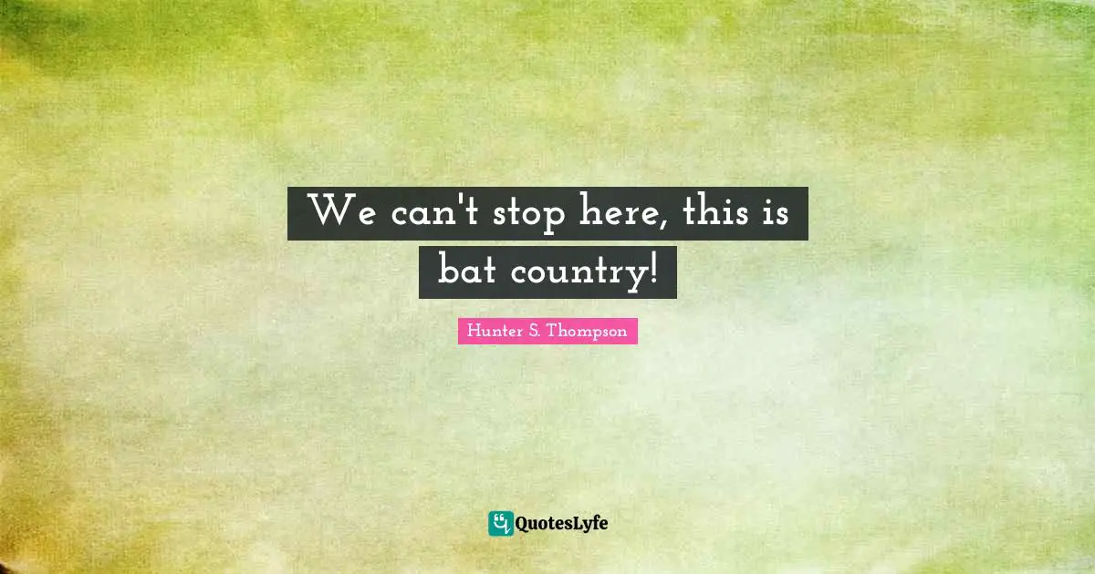 We can't stop here, this is bat country!