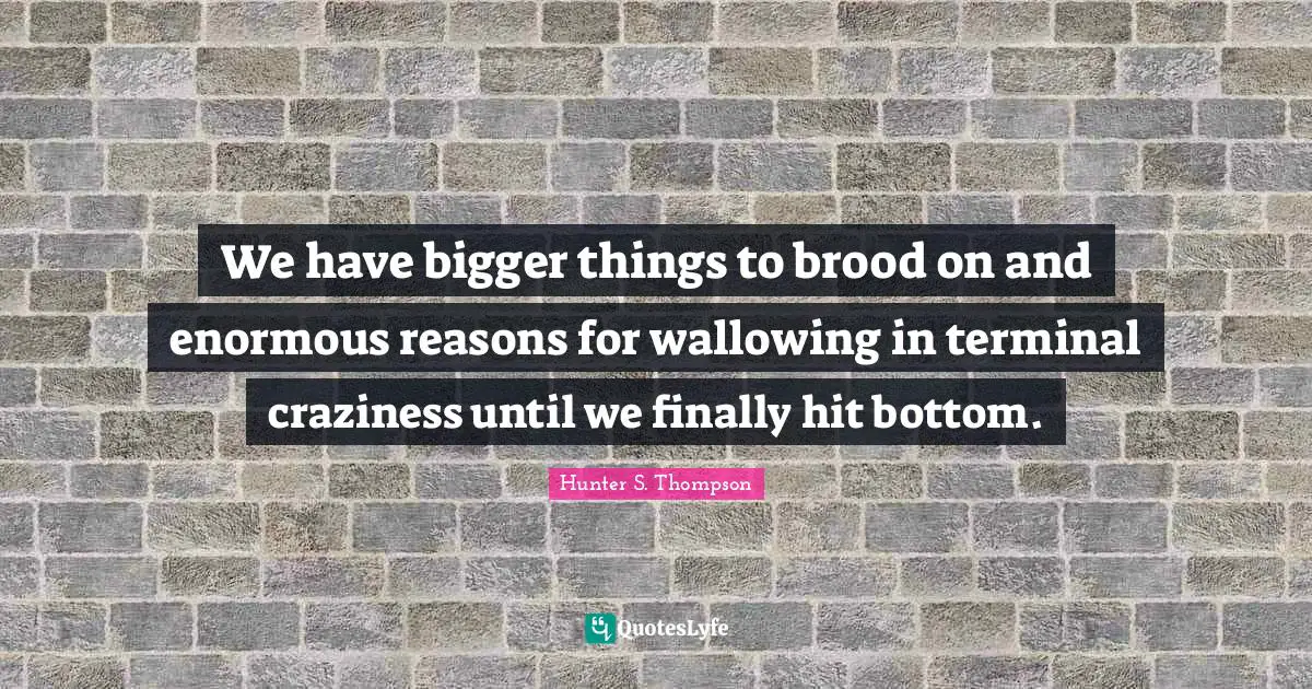 We have bigger things to brood on and enormous reasons for wallowing in terminal craziness until we finally hit bottom.