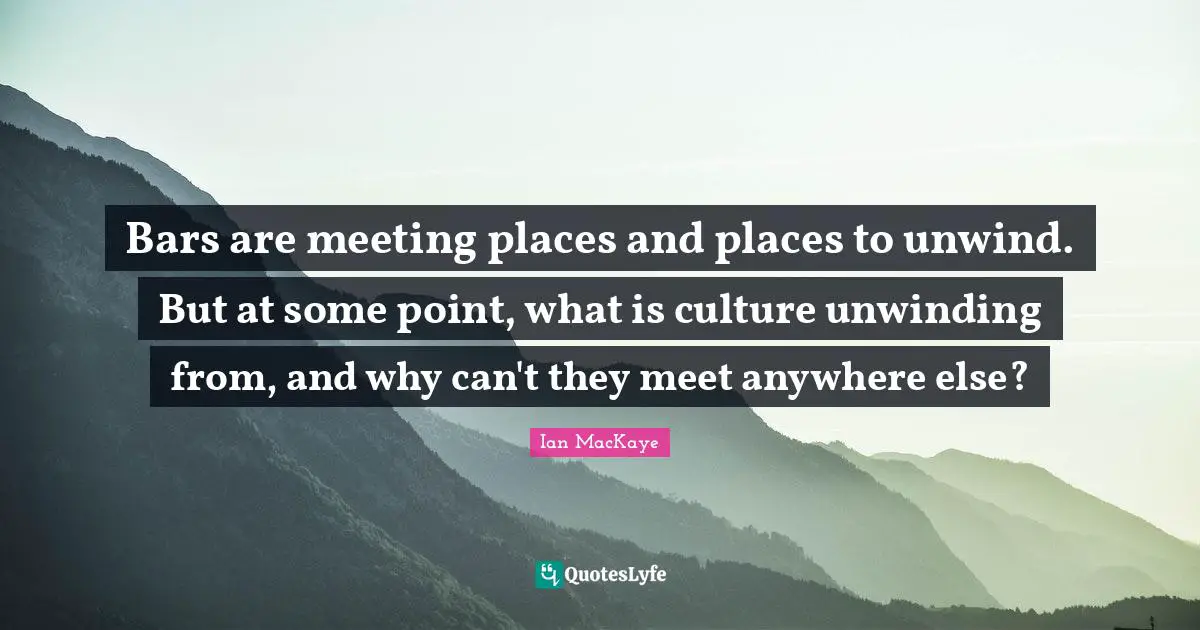 Ian MacKaye Quotes: "Bars are meeting places and places to unwind. But at some point, what is culture unwinding from, and why can't they meet anywhere else?"