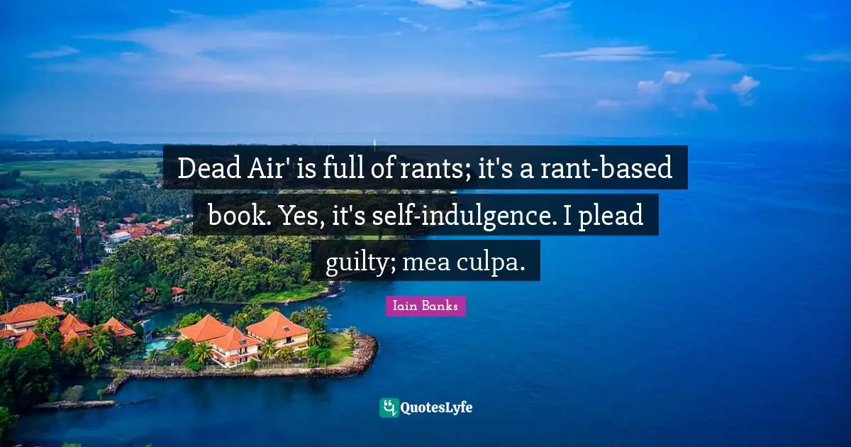 Dead Air' is full of rants; it's a rant-based book. Yes, it's self-indulgence. I plead guilty; mea culpa.
