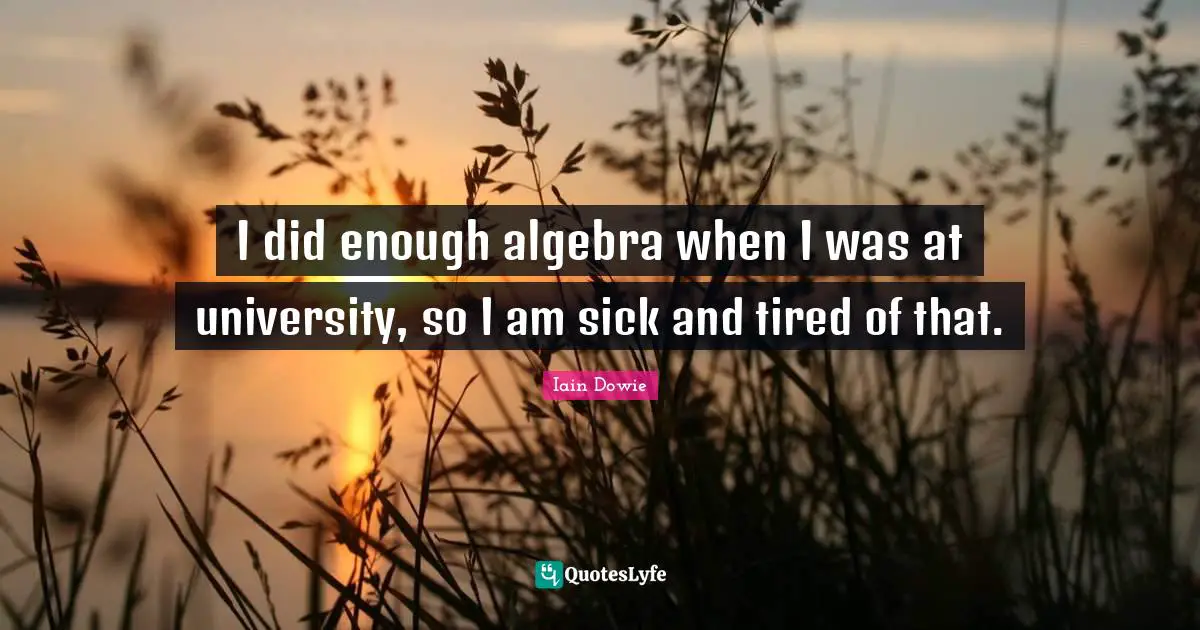 I did enough algebra when I was at university, so I am sick and tired of that.