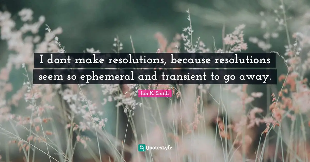 I dont make resolutions, because resolutions seem so ephemeral and transient to go away.