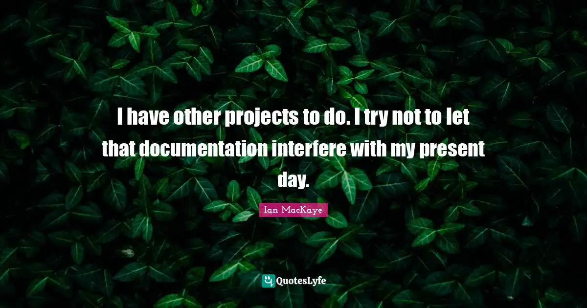Present Day Quotes: "I have other projects to do. I try not to let that documentation interfere with my present day."