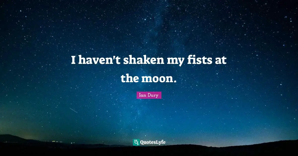 I haven't shaken my fists at the moon.