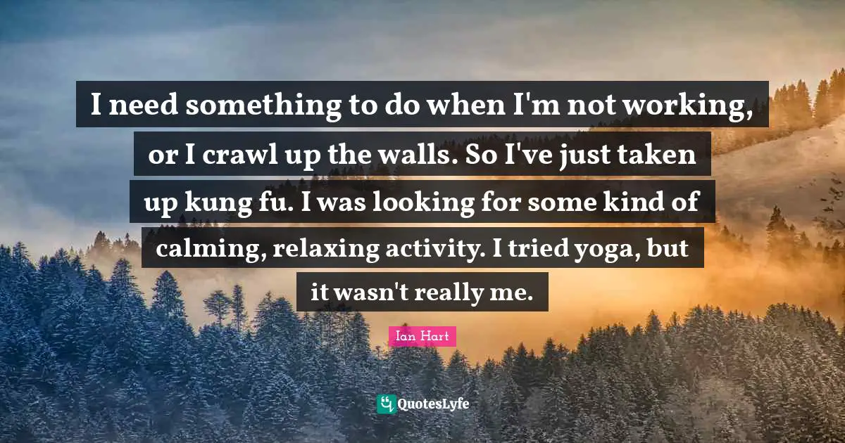 Calming Quotes: "I need something to do when I'm not working, or I crawl up the walls. So I've just taken up kung fu. I was looking for some kind of calming, relaxing activity. I tried yoga, but it wasn't really me."