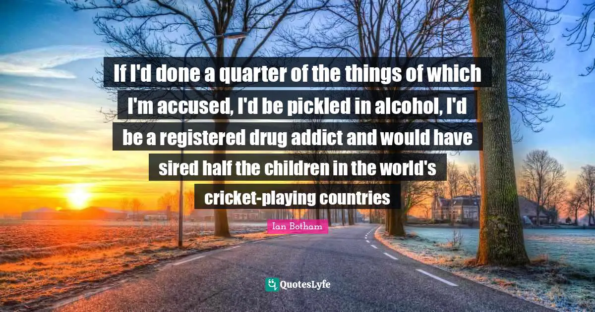 If I'd done a quarter of the things of which I'm accused, I'd be pickled in alcohol, I'd be a registered drug addict and would have sired half the children in the world's cricket-playing countries