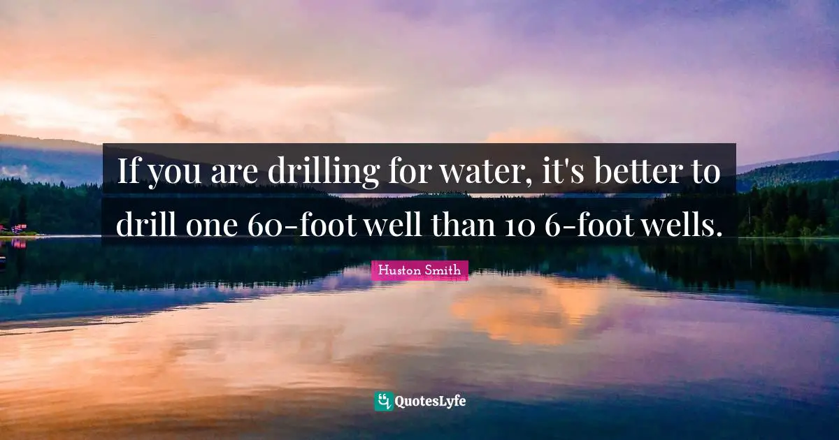 Huston Smith Quotes: "If you are drilling for water, it's better to drill one 60-foot well than 10 6-foot wells."