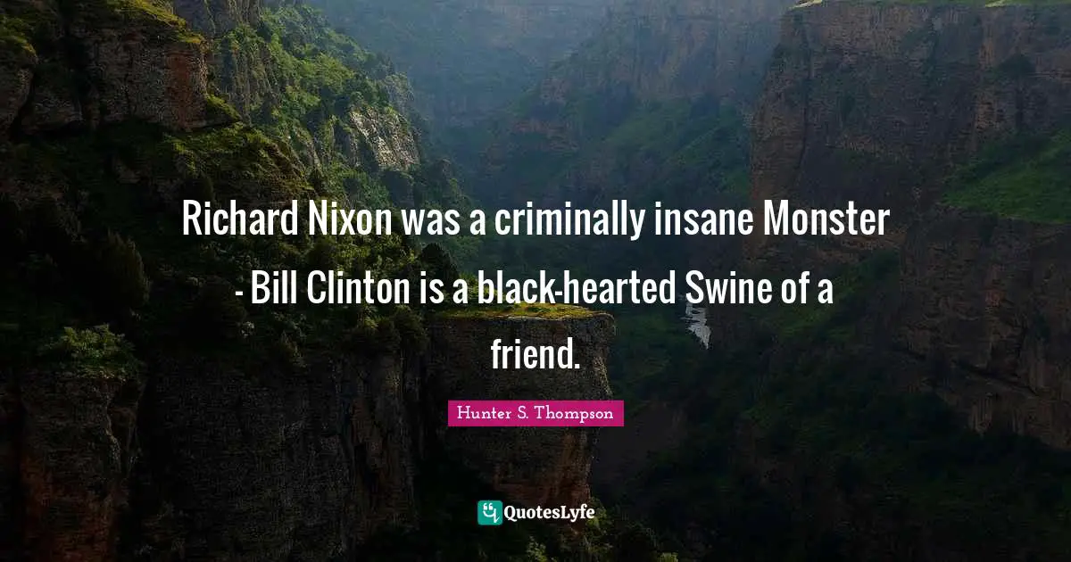 Richard Nixon was a criminally insane Monster - Bill Clinton is a black-hearted Swine of a friend.