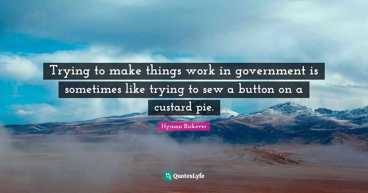Trying to make things work in government is sometimes like trying to sew a button on a custard pie.