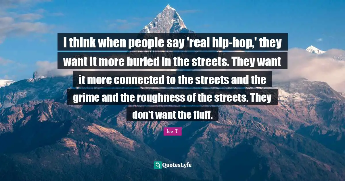I think when people say 'real hip-hop,' they want it more buried in the streets. They want it more connected to the streets and the grime and the roughness of the streets. They don't want the fluff.