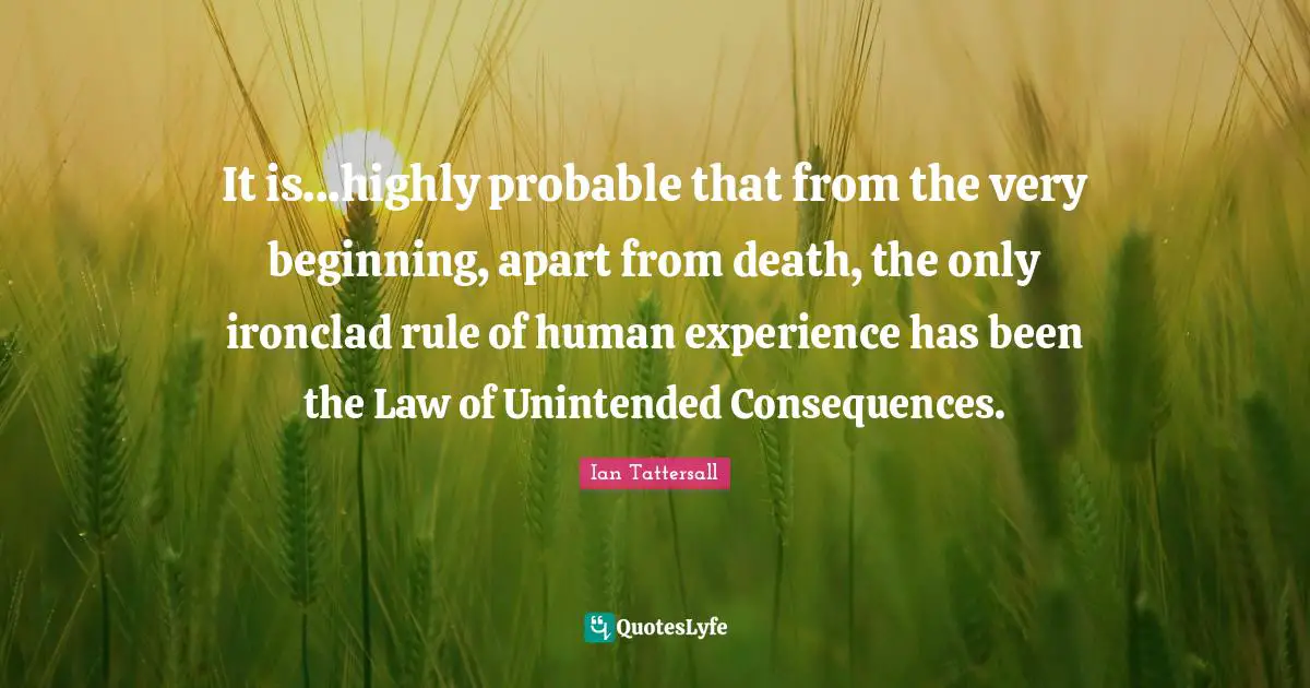 It is...highly probable that from the very beginning, apart from death, the only ironclad rule of human experience has been the Law of Unintended Consequences.