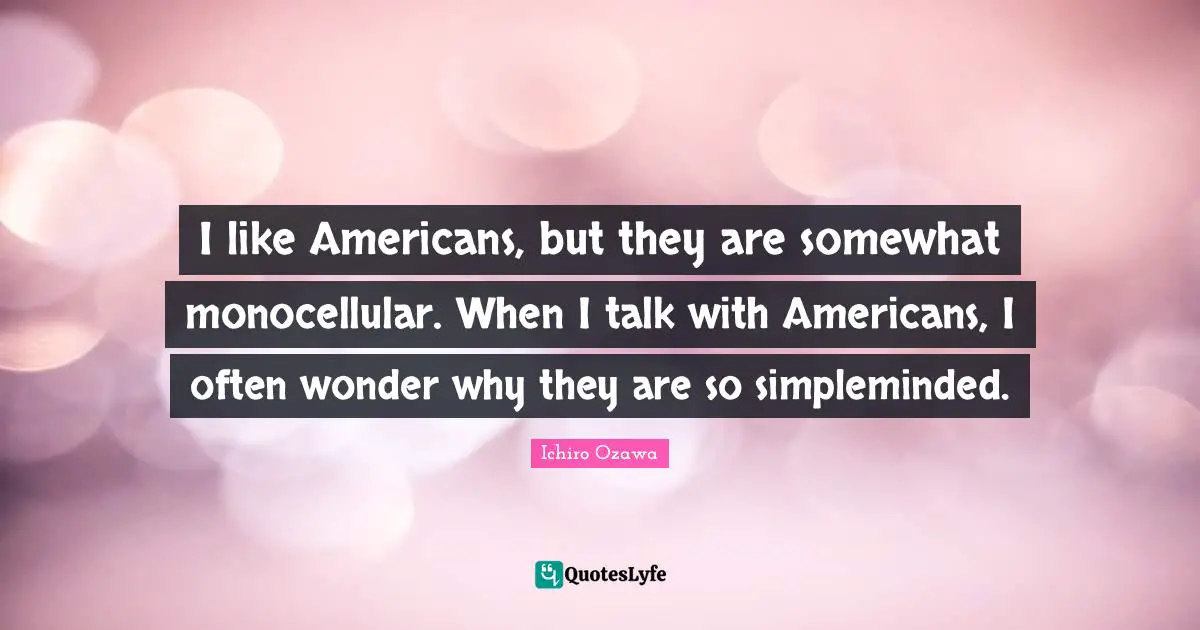 I like Americans, but they are somewhat monocellular. When I talk with Americans, I often wonder why they are so simpleminded.