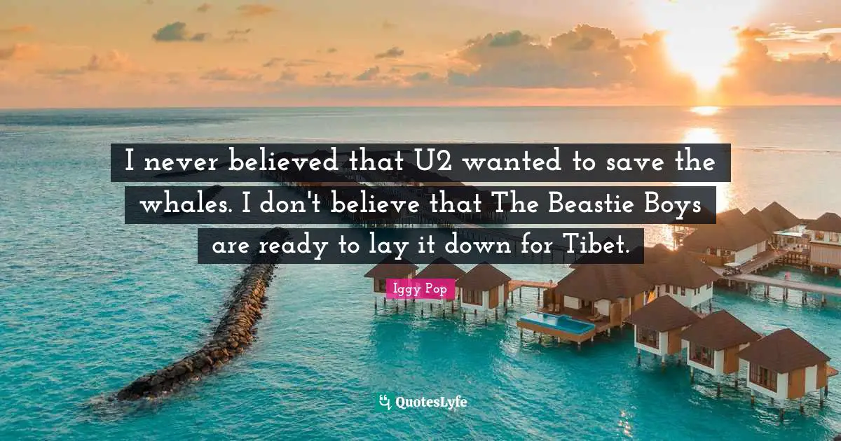Iggy Pop Quotes: "I never believed that U2 wanted to save the whales. I don't believe that The Beastie Boys are ready to lay it down for Tibet."