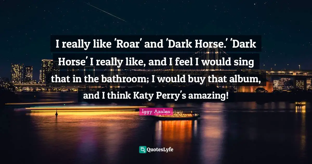 I really like 'Roar' and 'Dark Horse.' 'Dark Horse' I really like, and I feel I would sing that in the bathroom; I would buy that album, and I think Katy Perry's amazing!