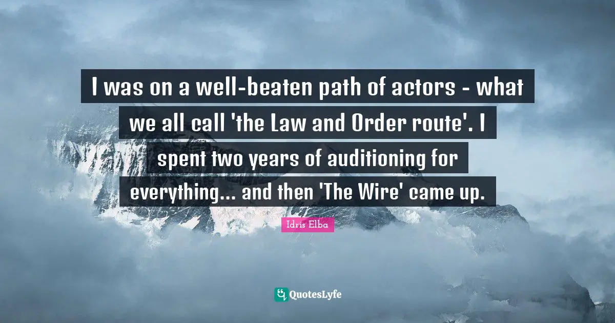 I was on a well-beaten path of actors - what we all call 'the Law and Order route'. I spent two years of auditioning for everything... and then 'The Wire' came up.