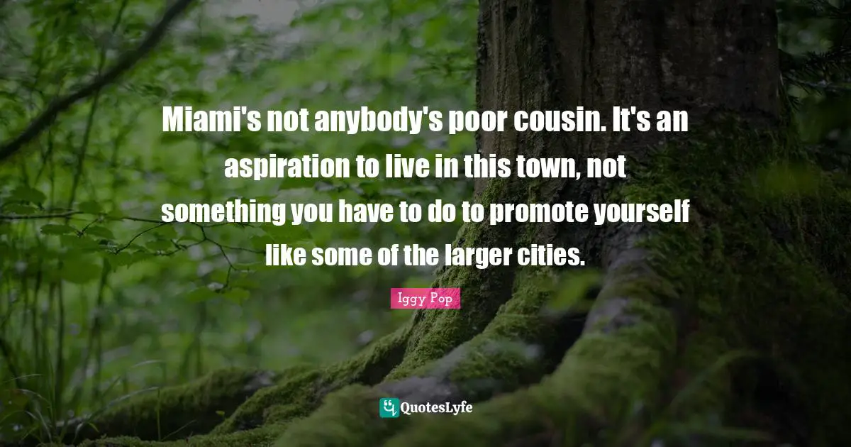 Miami's not anybody's poor cousin. It's an aspiration to live in this town, not something you have to do to promote yourself like some of the larger cities.