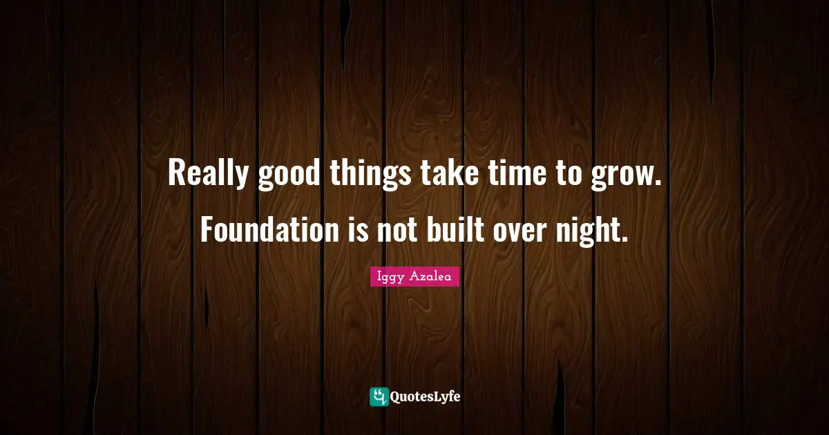 Take Time Quotes: "Really good things take time to grow. Foundation is not built over night."