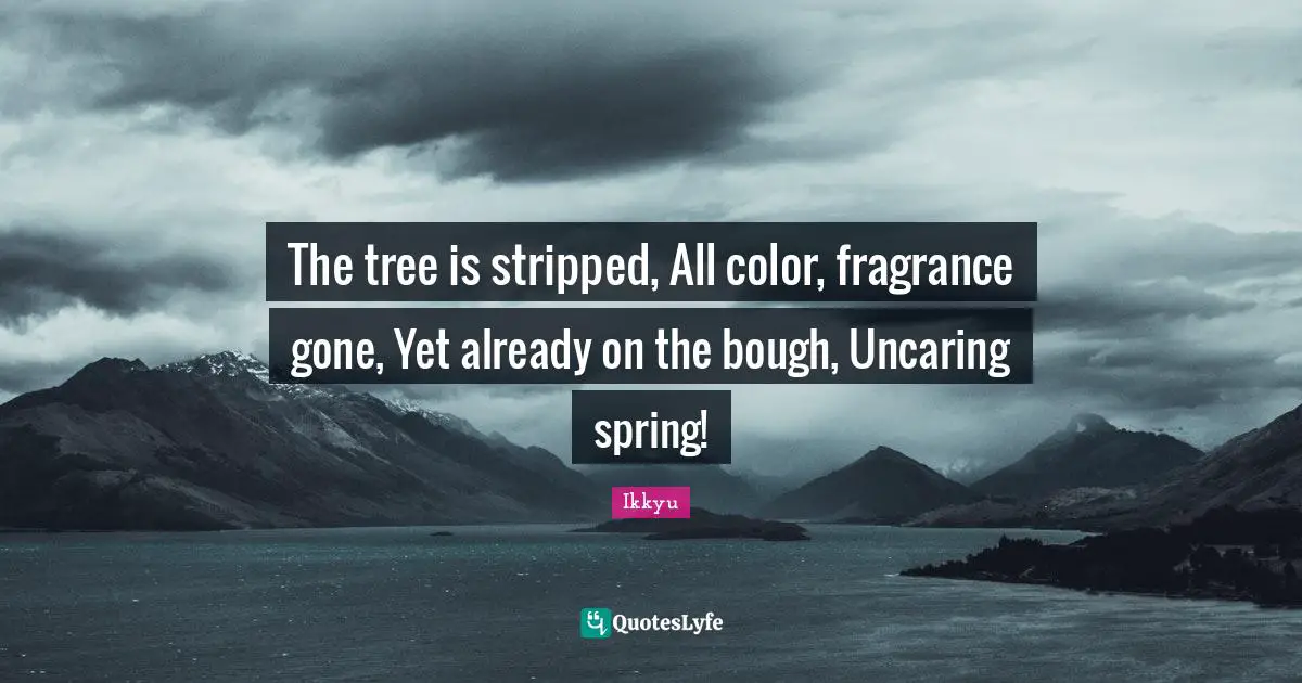 The tree is stripped, All color, fragrance gone, Yet already on the bough, Uncaring spring!