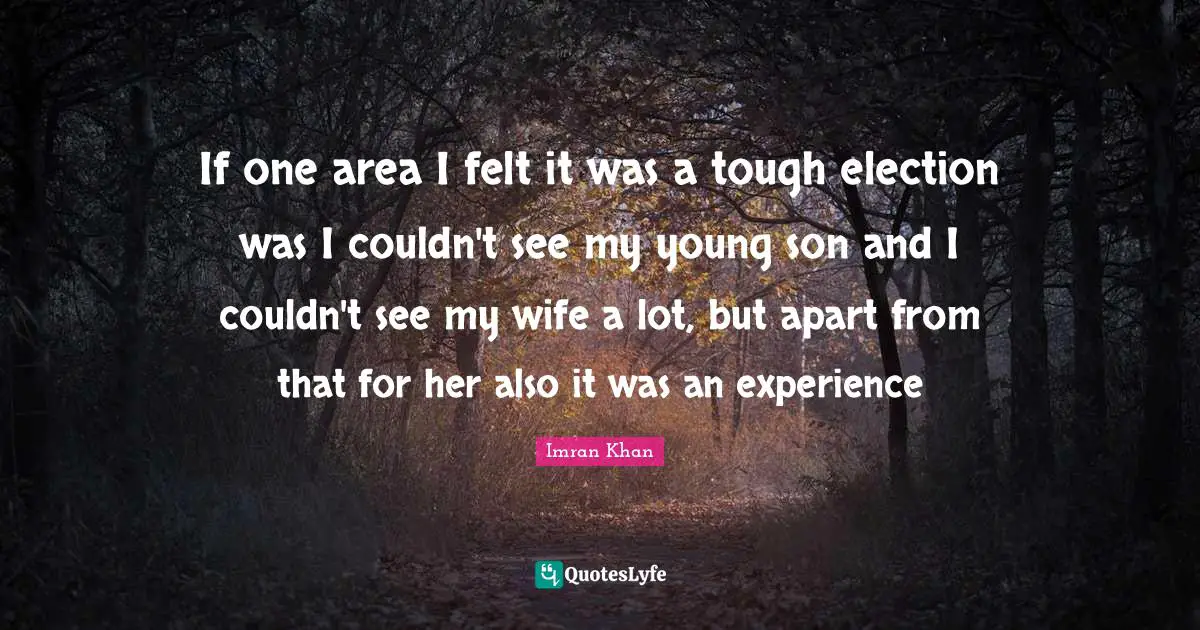 If one area I felt it was a tough election was I couldn't see my young son and I couldn't see my wife a lot, but apart from that for her also it was an experience