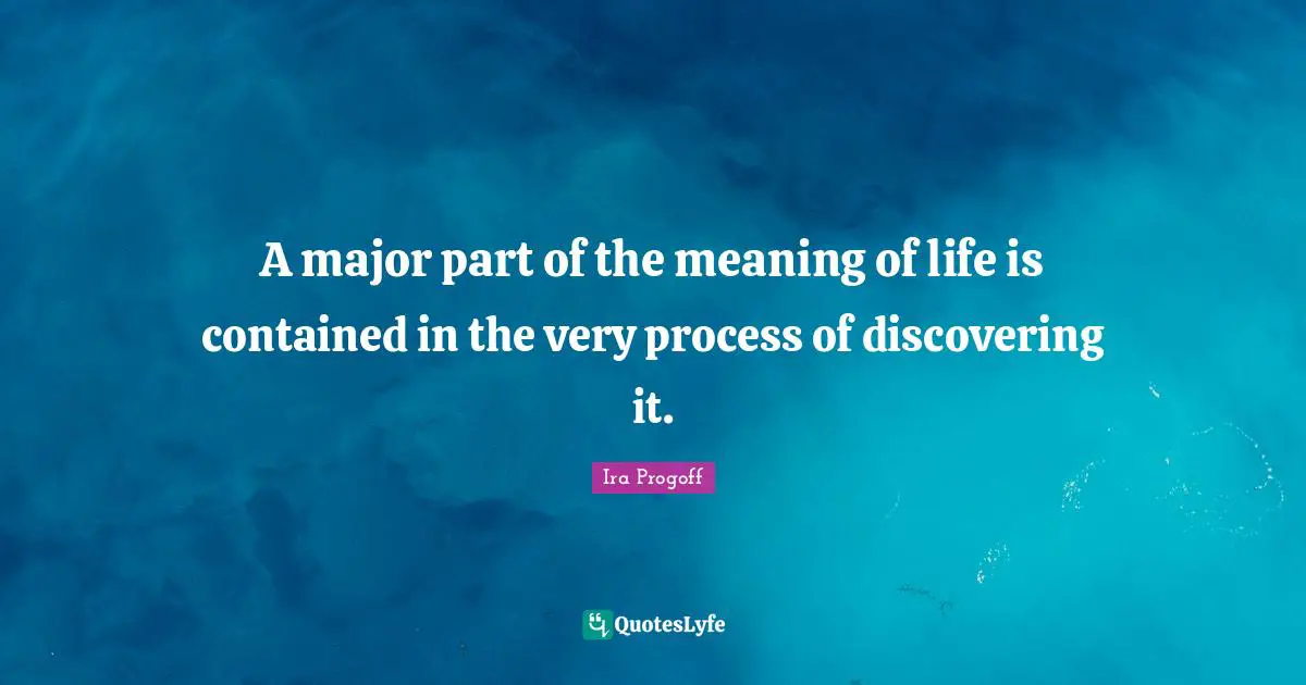 A major part of the meaning of life is contained in the very process of discovering it.