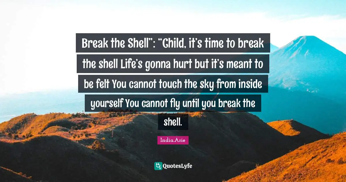Felt Quotes: "Break the Shell”: “Child, it’s time to break the shell Life’s gonna hurt but it’s meant to be felt You cannot touch the sky from inside yourself You cannot fly until you break the shell."