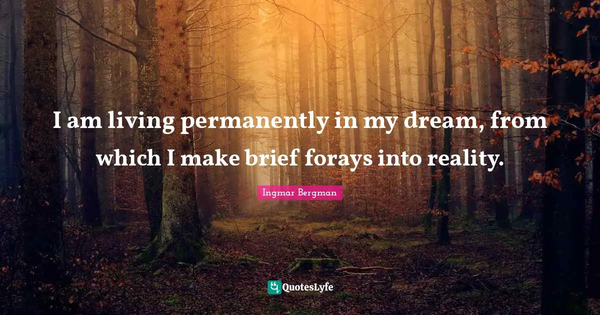 I am living permanently in my dream, from which I make brief forays into reality.