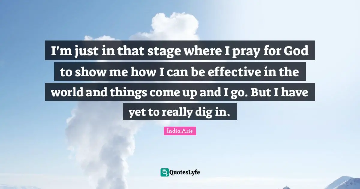 India Arie Quotes: "I'm just in that stage where I pray for God to show me how I can be effective in the world and things come up and I go. But I have yet to really dig in."