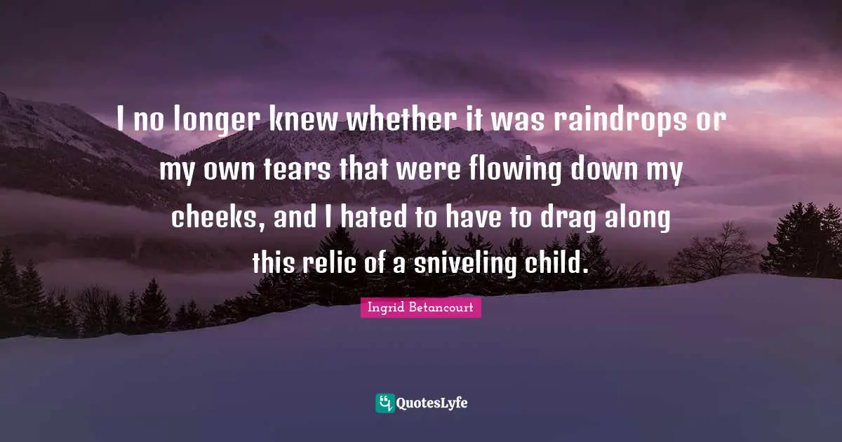 Raindrops Quotes: "I no longer knew whether it was raindrops or my own tears that were flowing down my cheeks, and I hated to have to drag along this relic of a sniveling child."