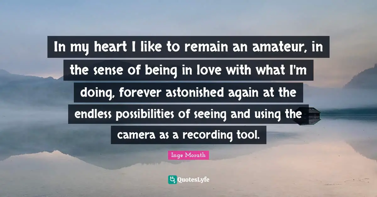 Possibilities Quotes: "In my heart I like to remain an amateur, in the sense of being in love with what I'm doing, forever astonished again at the endless possibilities of seeing and using the camera as a recording tool."