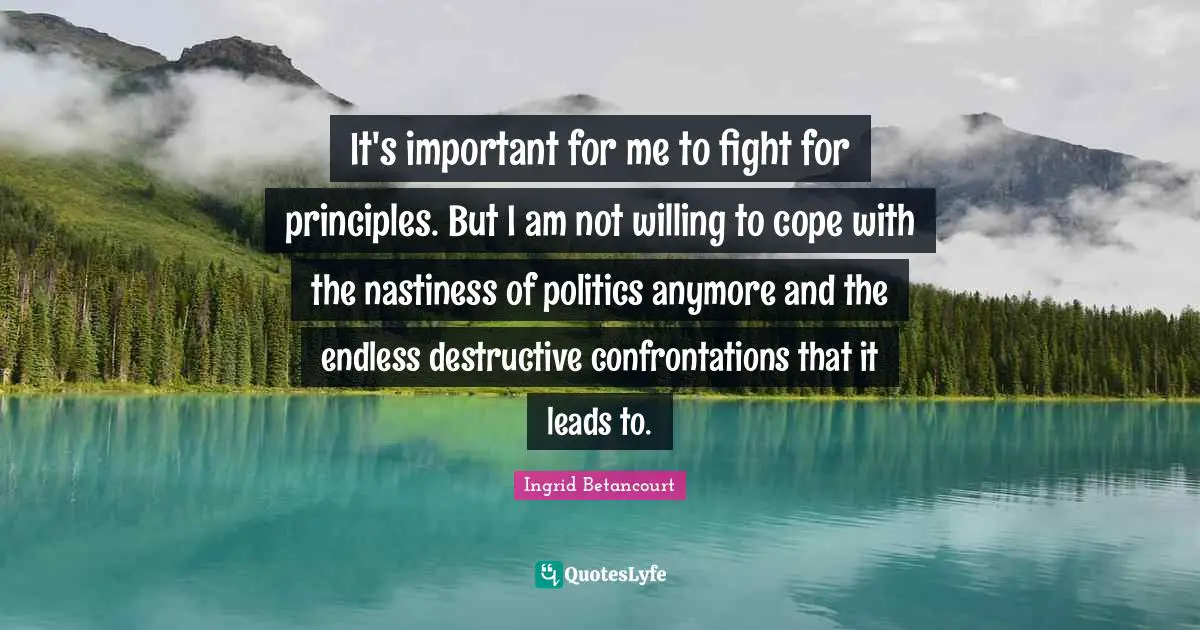 It's important for me to fight for principles. But I am not willing to cope with the nastiness of politics anymore and the endless destructive confrontations that it leads to.
