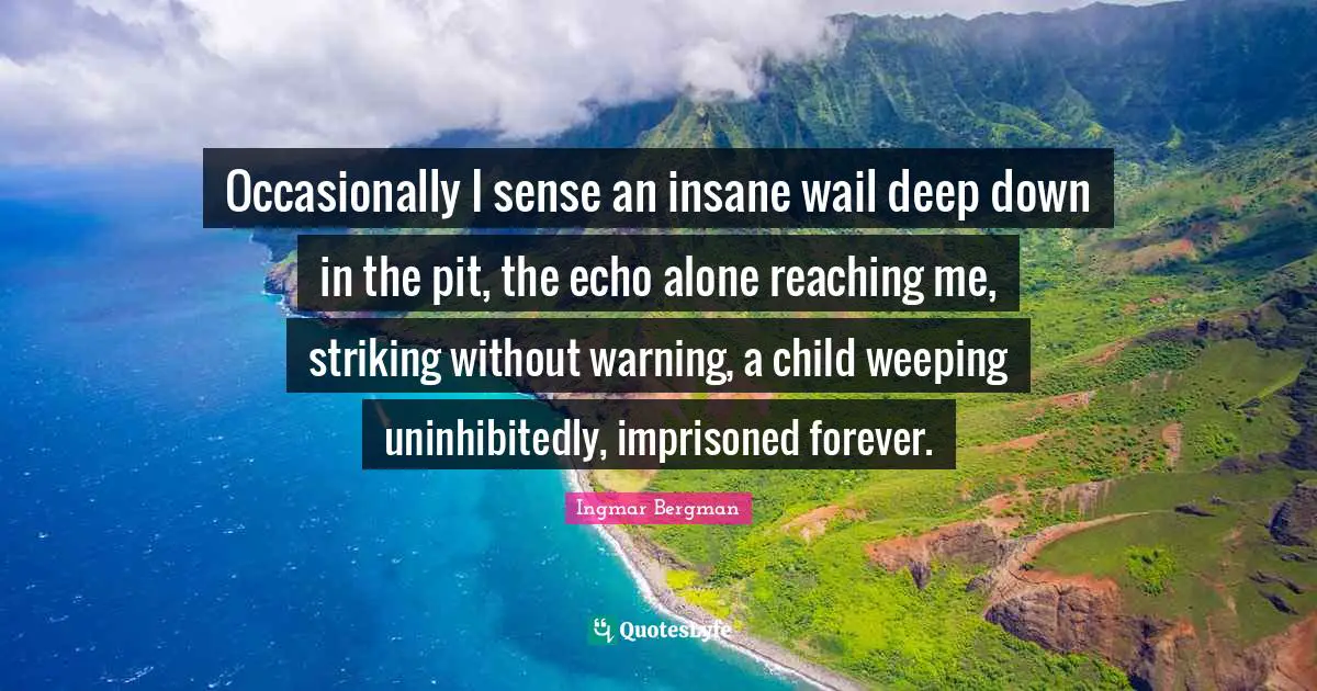 Occasionally I sense an insane wail deep down in the pit, the echo alone reaching me, striking without warning, a child weeping uninhibitedly, imprisoned forever.