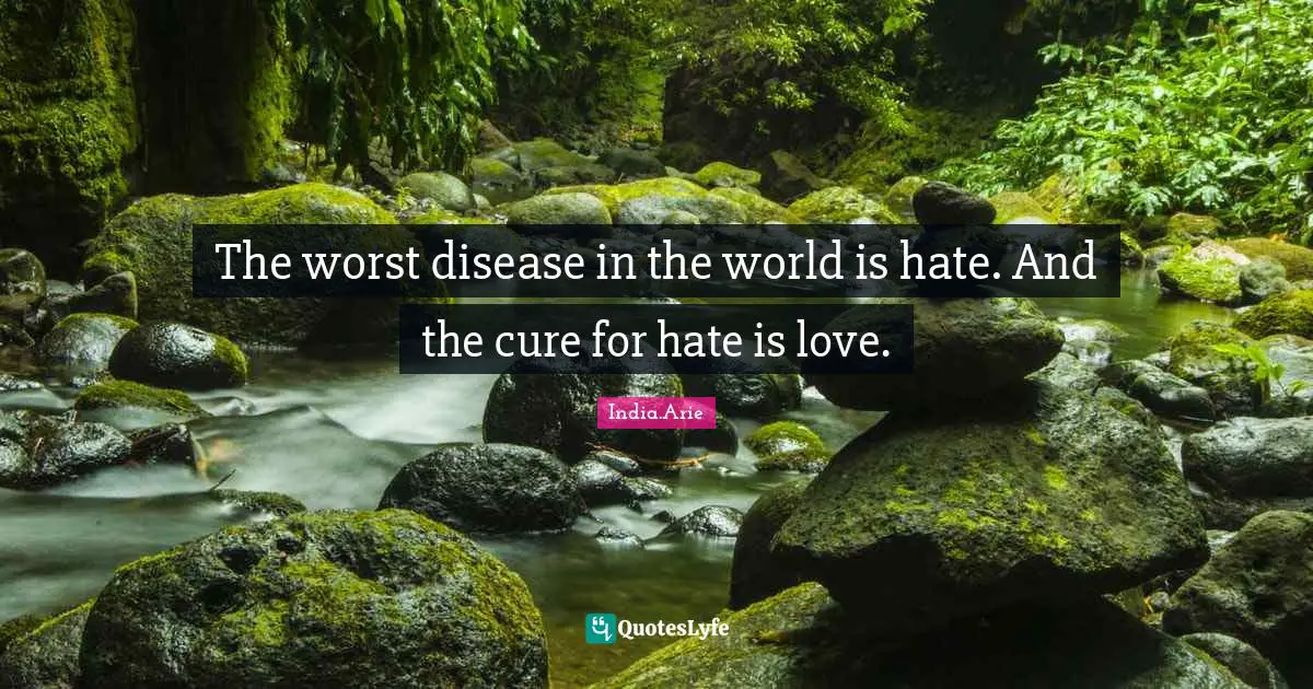 India Arie Quotes: "The worst disease in the world is hate. And the cure for hate is love."