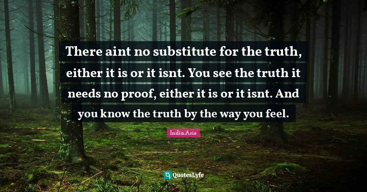 India Arie Quotes: "There aint no substitute for the truth, either it is or it isnt. You see the truth it needs no proof, either it is or it isnt. And you know the truth by the way you feel."