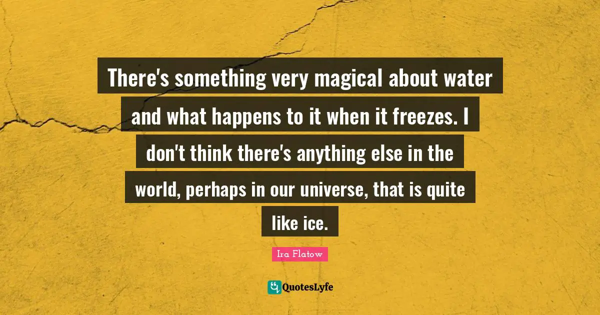 There's something very magical about water and what happens to it when it freezes. I don't think there's anything else in the world, perhaps in our universe, that is quite like ice.