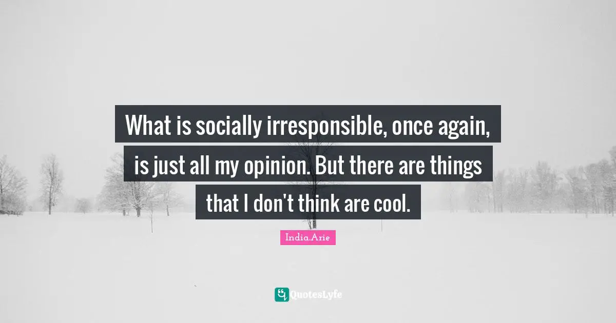 What is socially irresponsible, once again, is just all my opinion. But there are things that I don't think are cool.