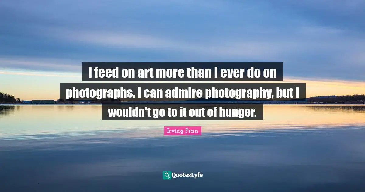 I feed on art more than I ever do on photographs. I can admire photography, but I wouldn't go to it out of hunger.