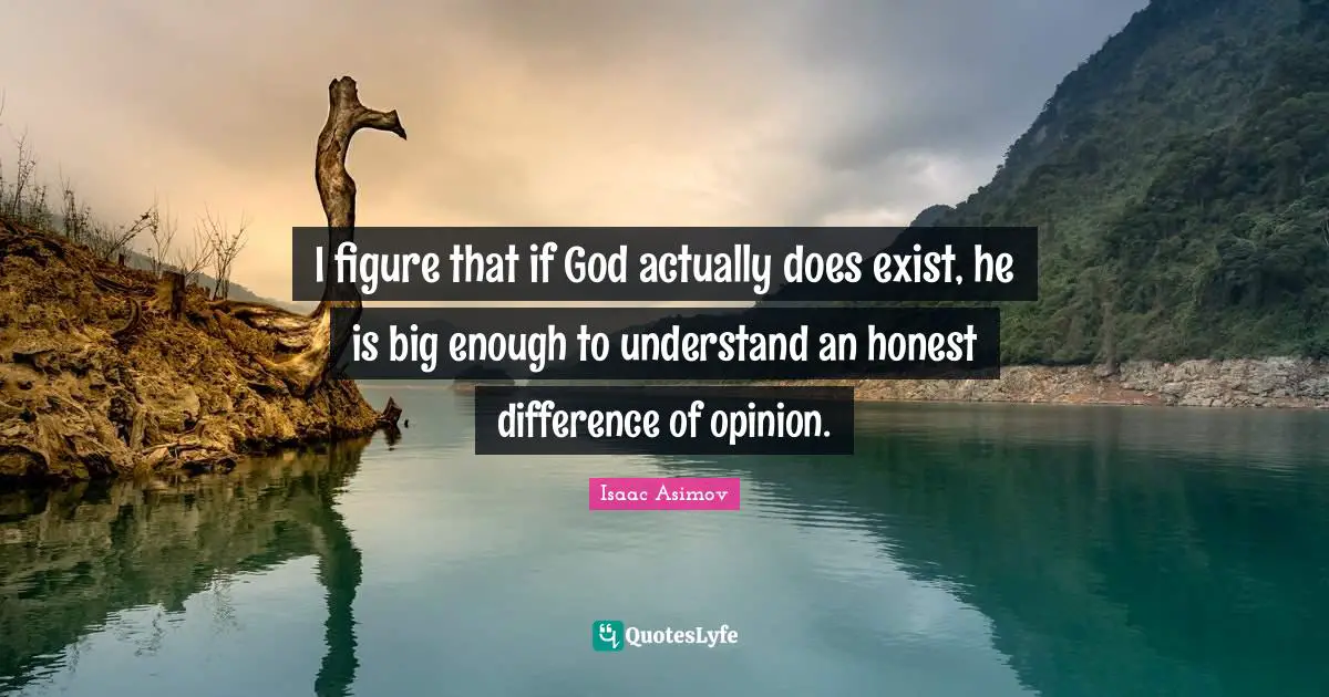 I figure that if God actually does exist, he is big enough to understand an honest difference of opinion.