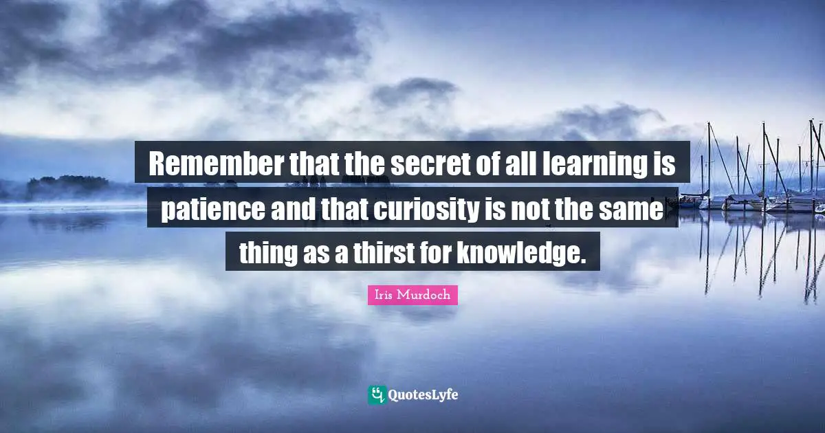 Remember that the secret of all learning is patience and that curiosity is not the same thing as a thirst for knowledge.
