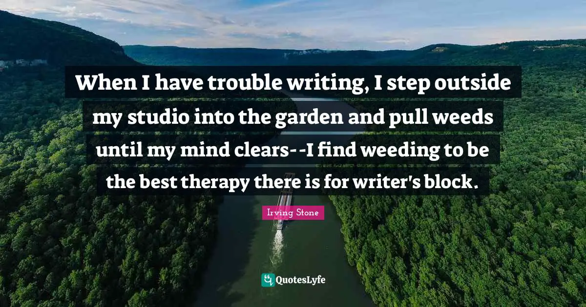 When I have trouble writing, I step outside my studio into the garden and pull weeds until my mind clears--I find weeding to be the best therapy there is for writer's block.