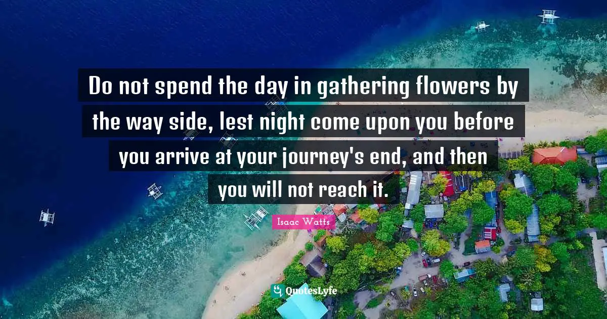 Do not spend the day in gathering flowers by the way side, lest night come upon you before you arrive at your journey's end, and then you will not reach it.