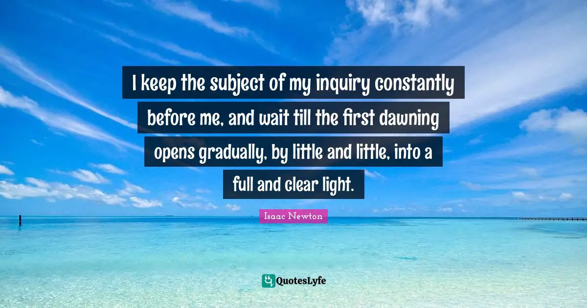 I keep the subject of my inquiry constantly before me, and wait till the first dawning opens gradually, by little and little, into a full and clear light.