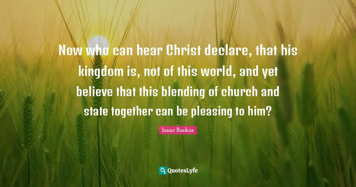Now who can hear Christ declare, that his kingdom is, not of this world, and yet believe that this blending of church and state together can be pleasing to him?